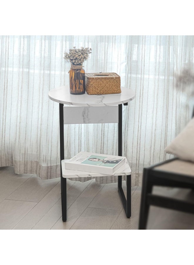 DubaiGallery Luxury Marble End Table with Storage Platform Bring a touch of luxury to your home with this marble end table. The lower platform offers extra storage, while the round top provides a stylish surface for decor, drinks, or gadgets. - Image 4